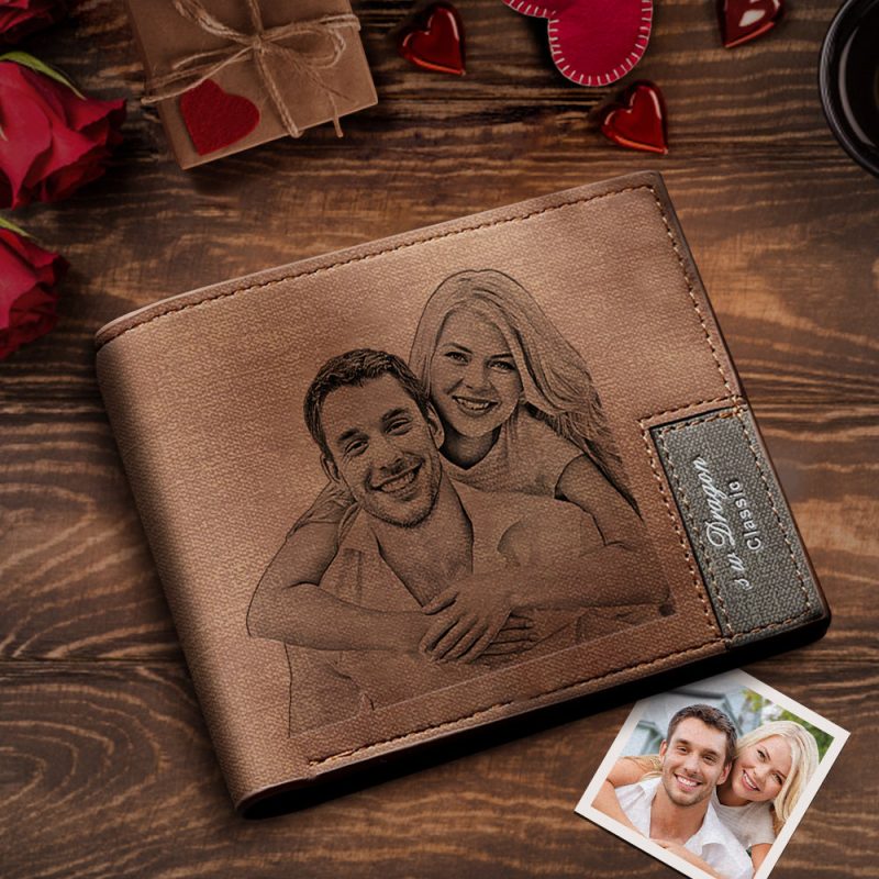 Men’s Bifold Custom Photo Wallet Brown Personalized Wallets