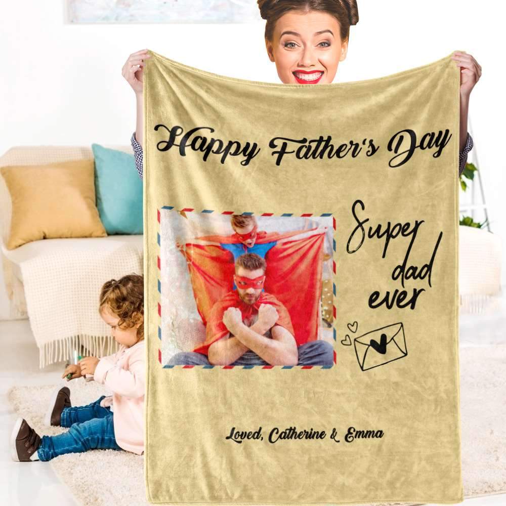 Father's Day Blankets Custom Blanket Photo Blanket Father's Day Blanket - "Super Dad Ever" - Image 2
