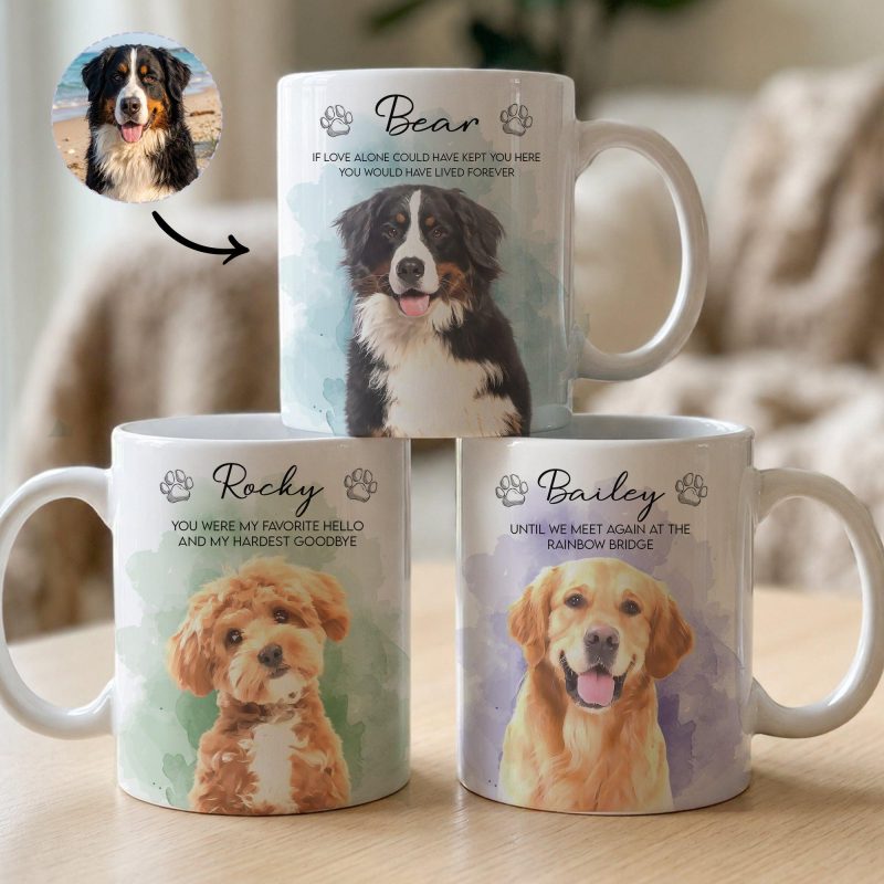 Custom Watercolor Pet Portrait Memorial Gift – Personalized Mug