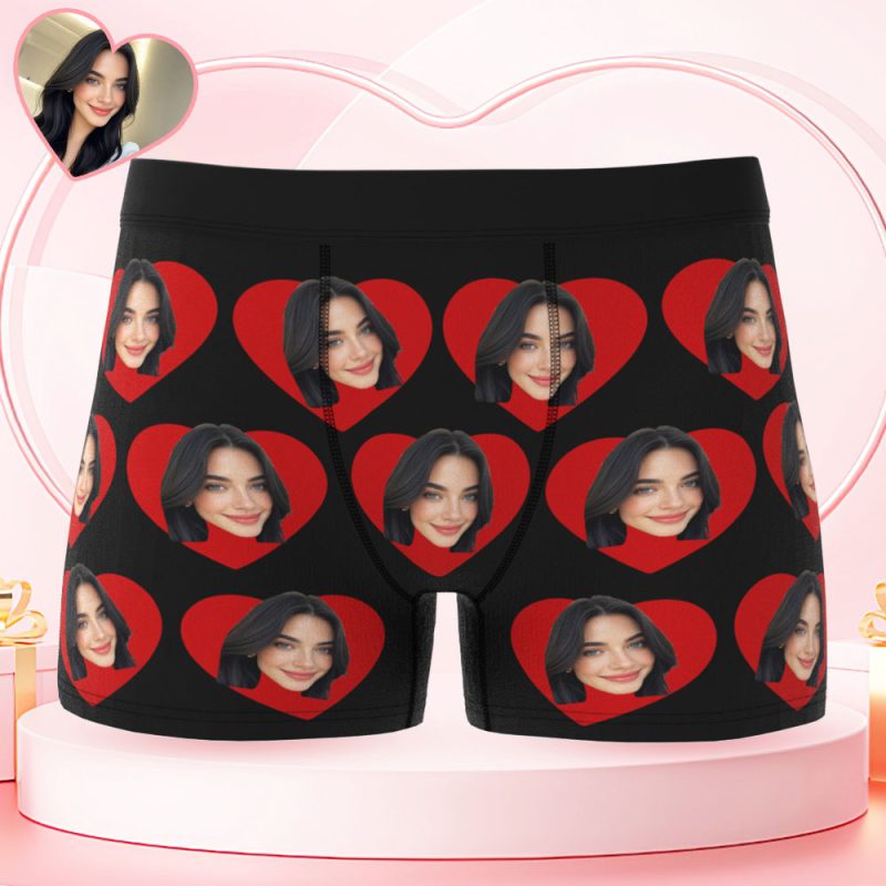 Custom Men’s Face Boxers Personalized Photo Love Heart Multicolor Boxer Briefs for Boyfriend Valentine’s Day GiftUS
