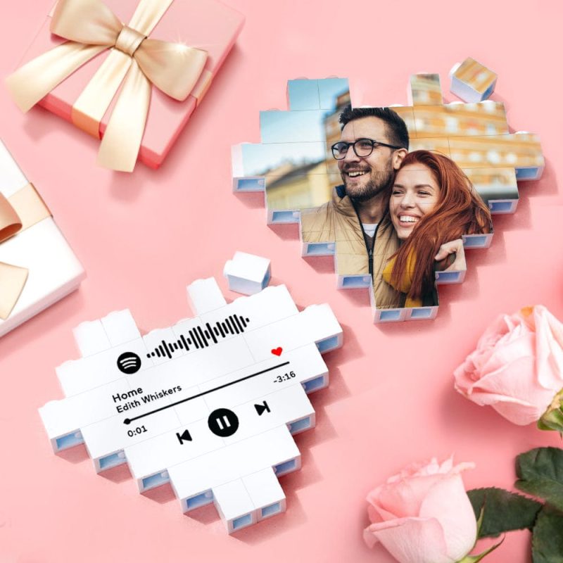 Custom Spotify Code Building Brick Personalized Photo Block Heart Shape Valentine’s Day Gifts