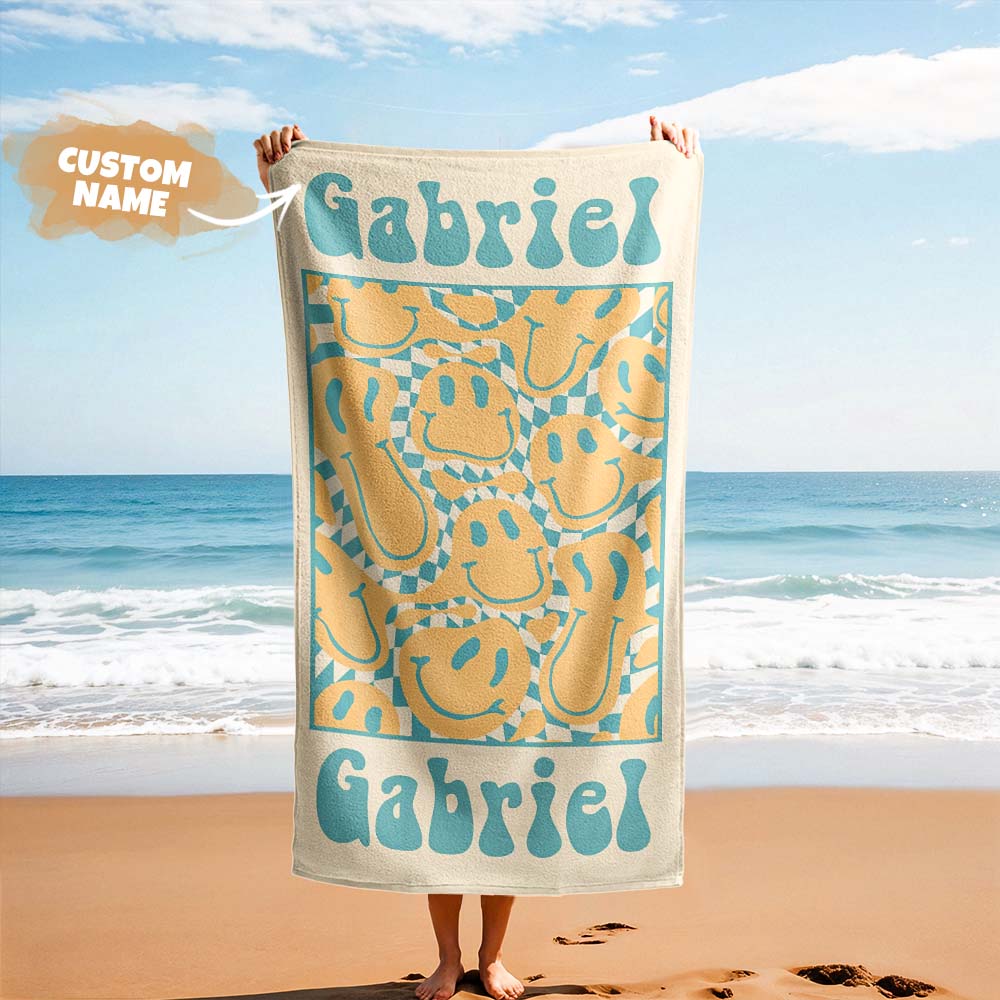 RETRO Multi Style Personalized Beach Towel Name Bath Towel Custom Pool Towel Beach Towel With Name Outside Birthday Vacation Gift - GiftLab - Image 4