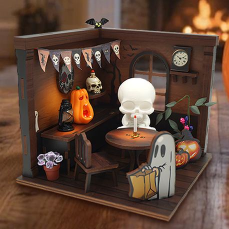 DIY Wooden Halloween Book Nook Kit Spooky Miniature Room Diorama 3D Puzzle Box Creative Gift for Crafters