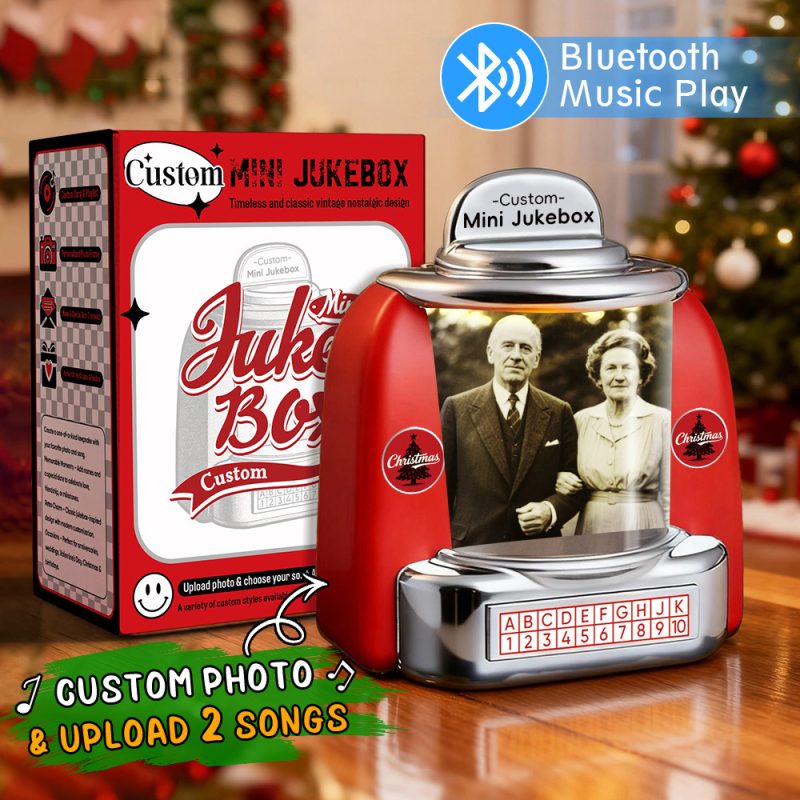 Custom Mini Jukebox Retro Speaker �C Personalized Photo & 2 Songs Mini Player with Radio | Vintage Tabletop Home Decor Nostalgic GiftUS