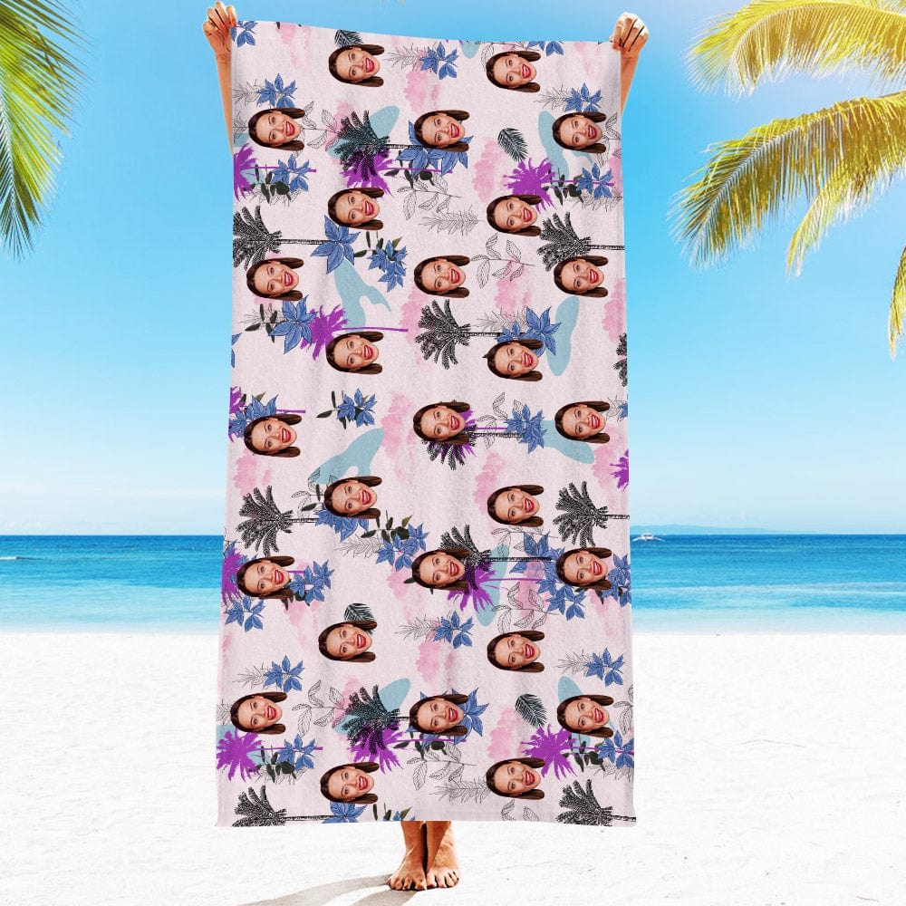 Personalized Beach Towels with Photo Custom Clouds and Trees Beach Towel - Image 2