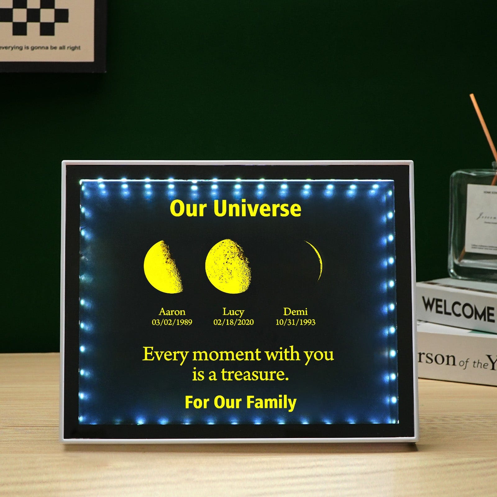 Custom Moon Phase Mirror Night Light Family Frame Our Universe Moon Lamp Unique Birthday Gift For Family for Couple - Image 2