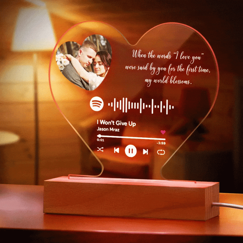Custom Heart-Shaped Spotify Code Music Plaque Night Light Engraved Text Plaque 7-Colors