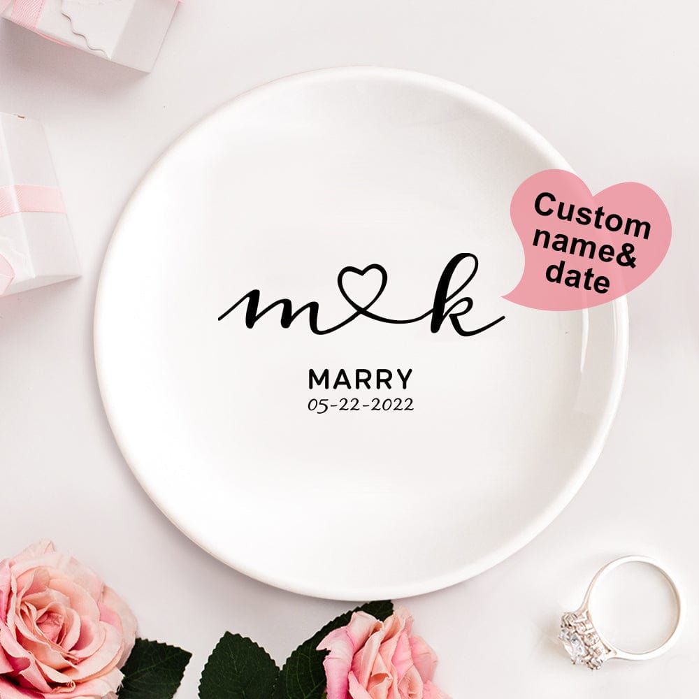 Personalized Engagement Ring Dish Custom Wedding Ring Dish Ceramic Jewelry Dish Ring Holder Personalised Gift - Image 5
