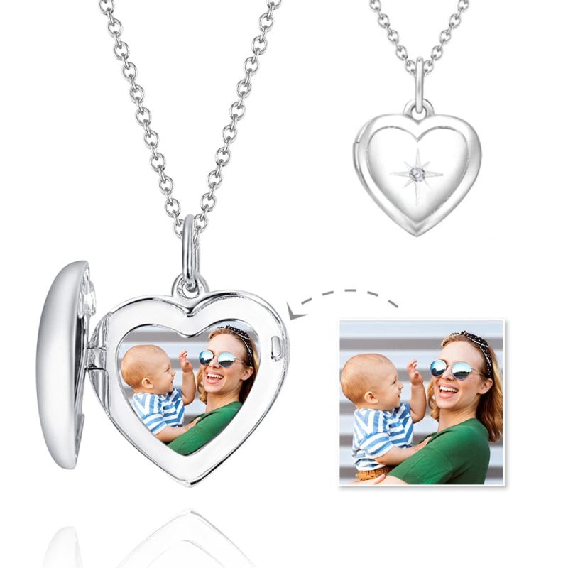 Photo Locket Necklace Gifts for Couple Platinum Plated Star Printing