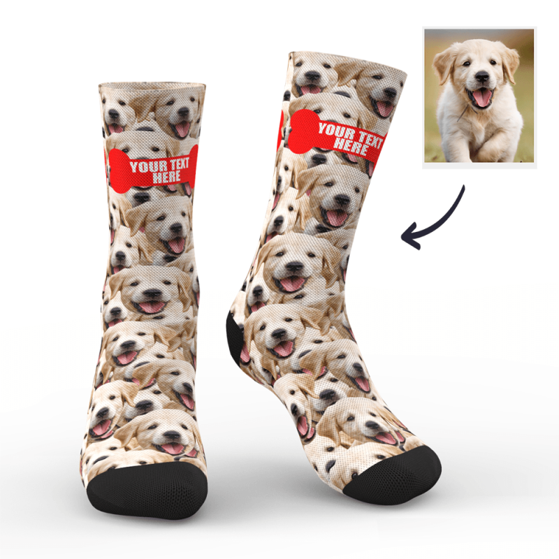 Custom Photo Socks Funny Dog Face Mash With Your Text Socks