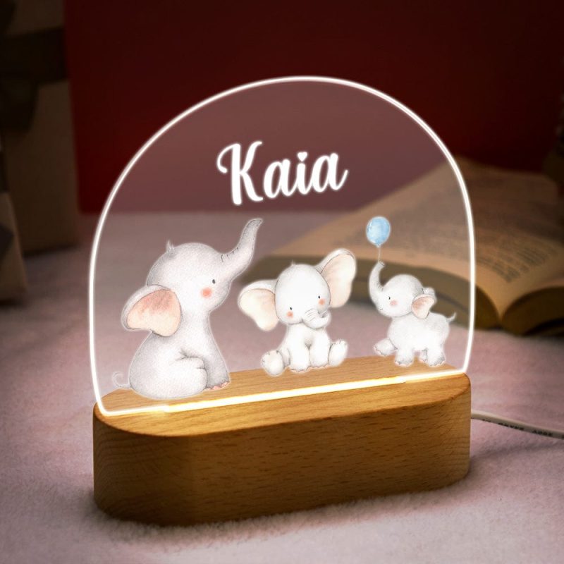 Personalized Name Baby Elephant Night Light Custom Name Nursery Room Lamp Gift For Kids