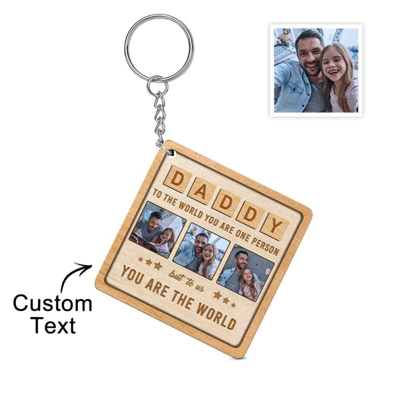 Custom DADDY Wood Keychain Personalized Photo Keychain Father’s Day Gift
