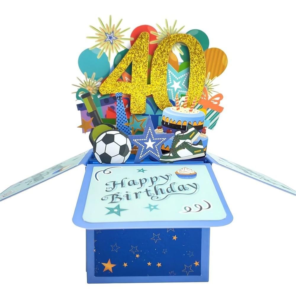 Blue Birthday Pop Up Box Card 40th Birthday 3D Pop Up Greeting Card - Image 2