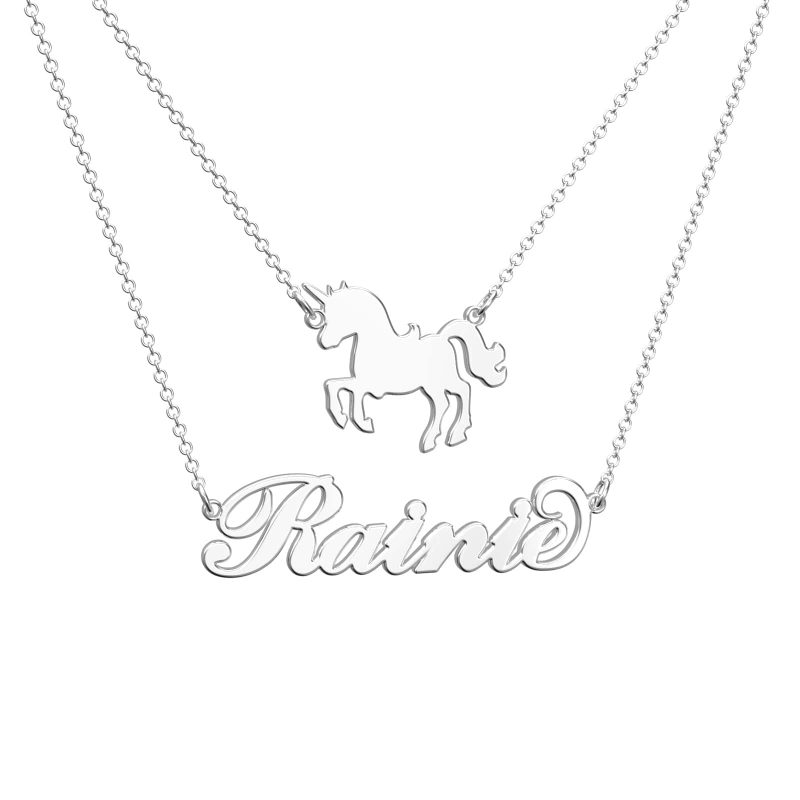 Custom Name Necklace Unicorn Double Necklace Gift For Little Girl