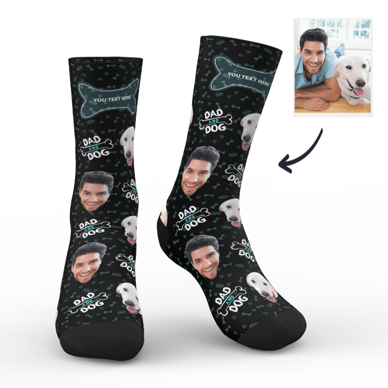 Father’s Day Socks Personalized Photo Socks Dog And Dad Face Mash Socks With Your Text