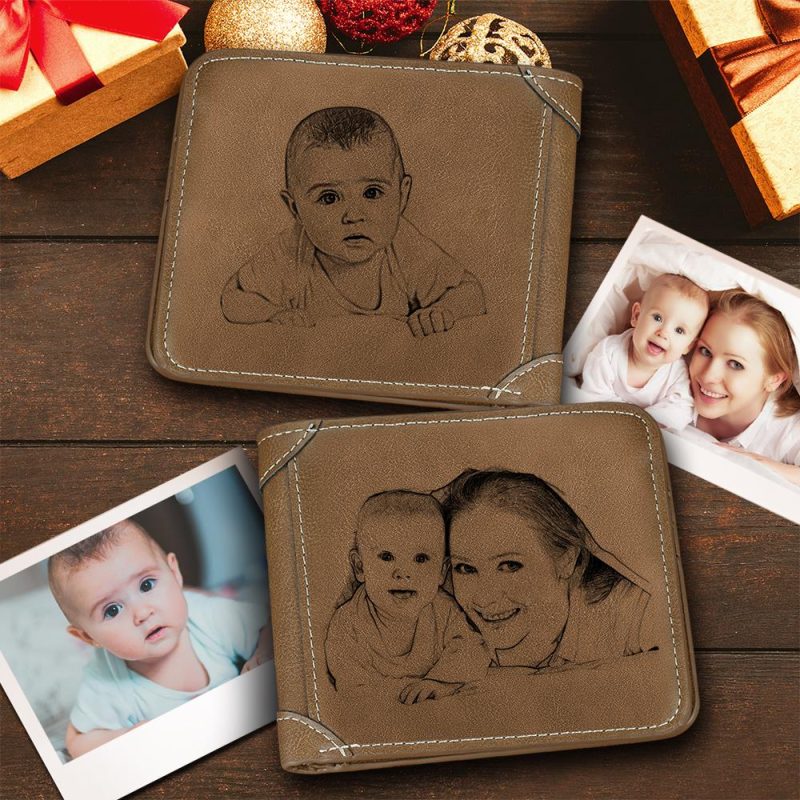 Custom Double – Sided Photo Engraved Wallet Brown Leather