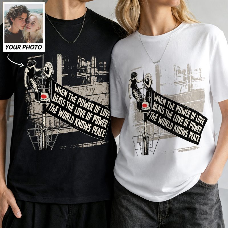 Personalized Couple T-Shirt Custom Photo or Two Names Love Graphic Tee