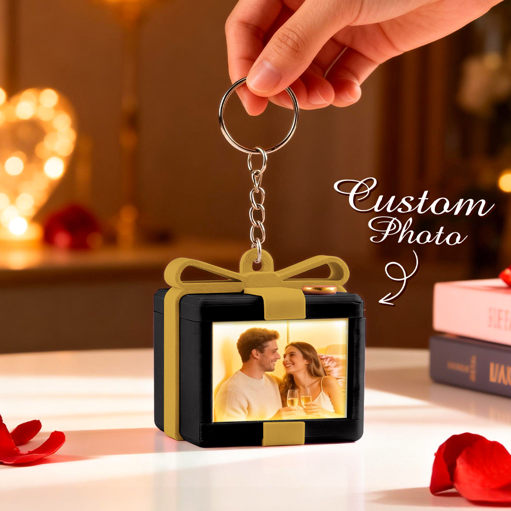 Custom Mirror Lamp Keychain Gift Box Shape Christmas Gift for Couple - Image 2