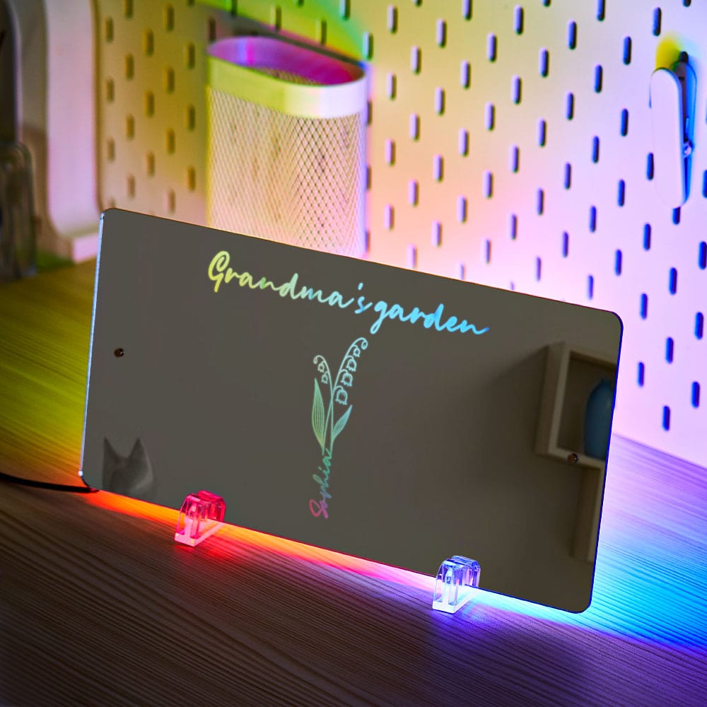 Personalized LED Name Mirror Light Grandma's Garden Sign with Birth Month Flower - Image 5