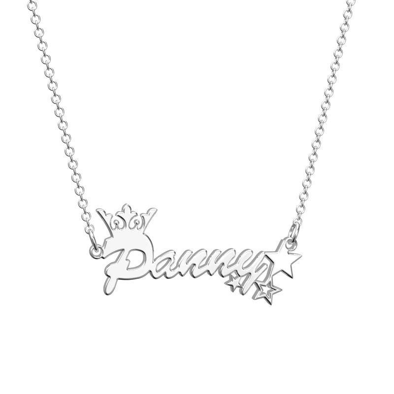 Custom Name Necklace Crown and Stars Necklace Gift For Girl