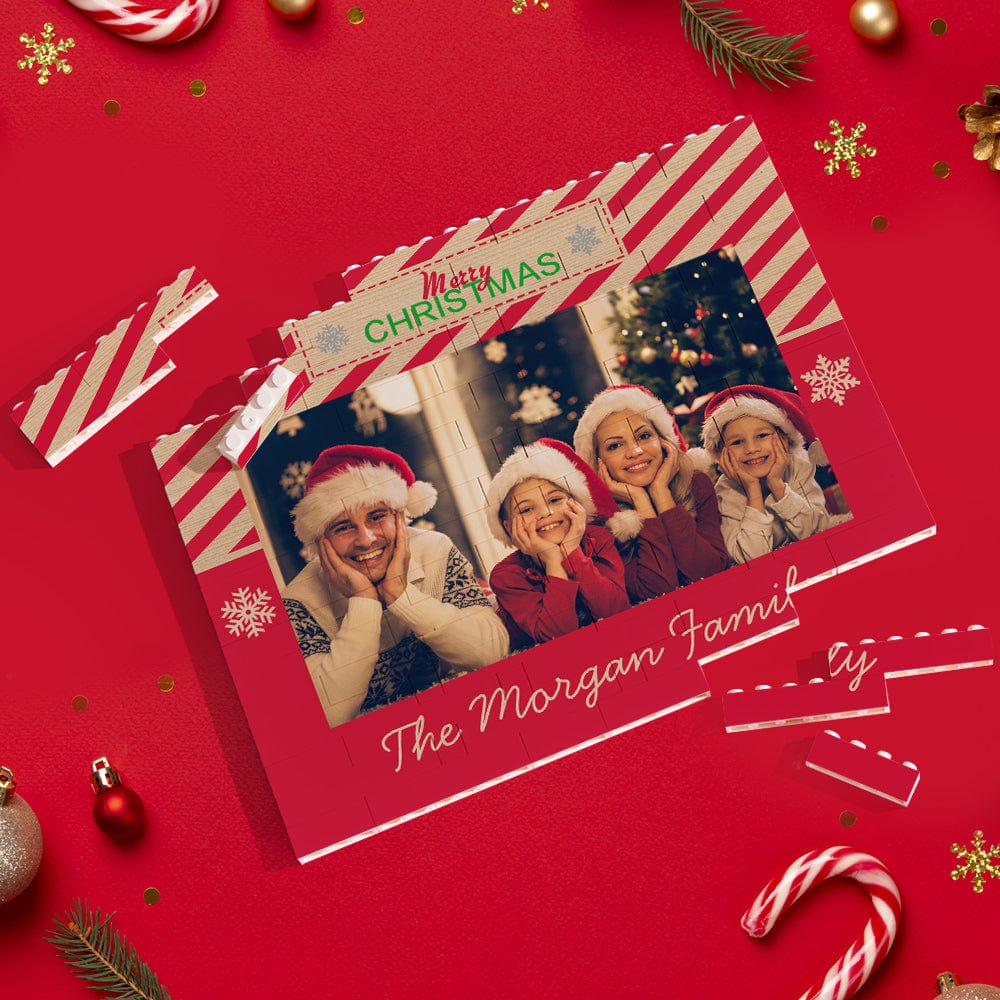 Custom Building Block Puzzle Personalized Horizontal Trio Photo Brick Merry Christmas - Image 2