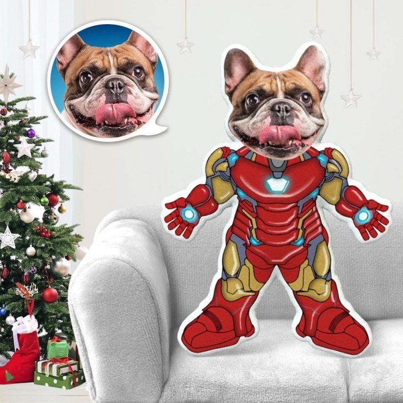 Dog Face Pillow Pet Photo Pillow Gifts for Dog Lovers Ironman Costume