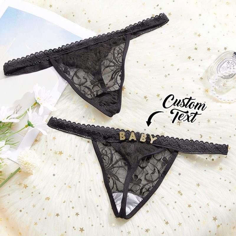 Custom Rhinestone Letter Thong Personalized Name Lace Panties