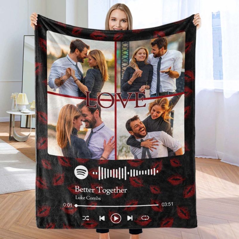 Custom Photo Blanket Spotify Music Code Blanket Valentine’s Day Gift