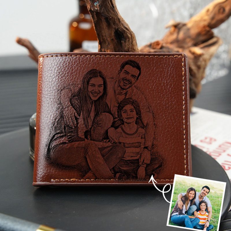 Father’s Day Gifts Personalized Photo Wallets with Custom Text Mens Leather Wallet For Him