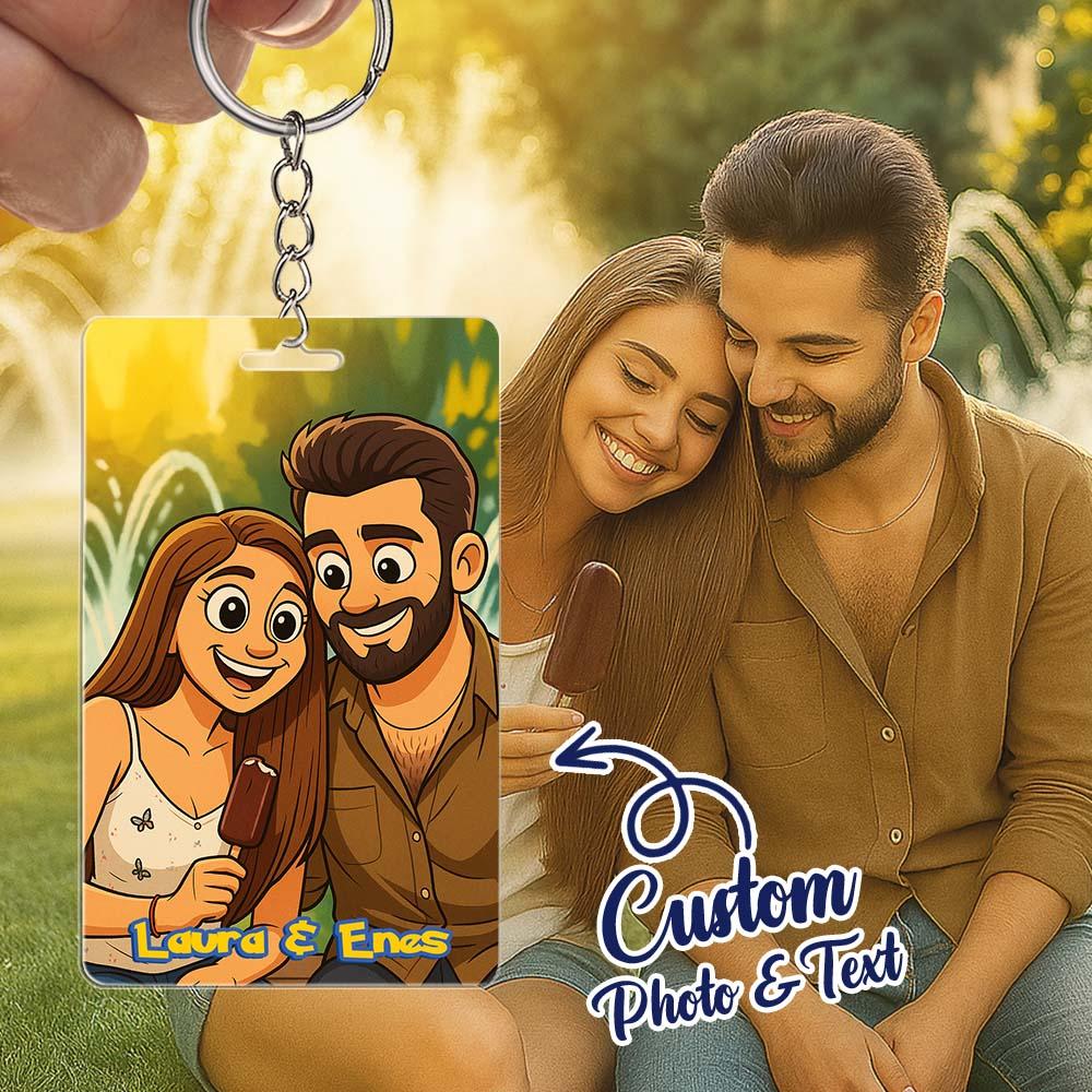 Custom Classic Anime Style Couple Keychain Perfect Gift Personalized Cartoon Gift with Photo & Text Acrylic Keychain GiftUS
