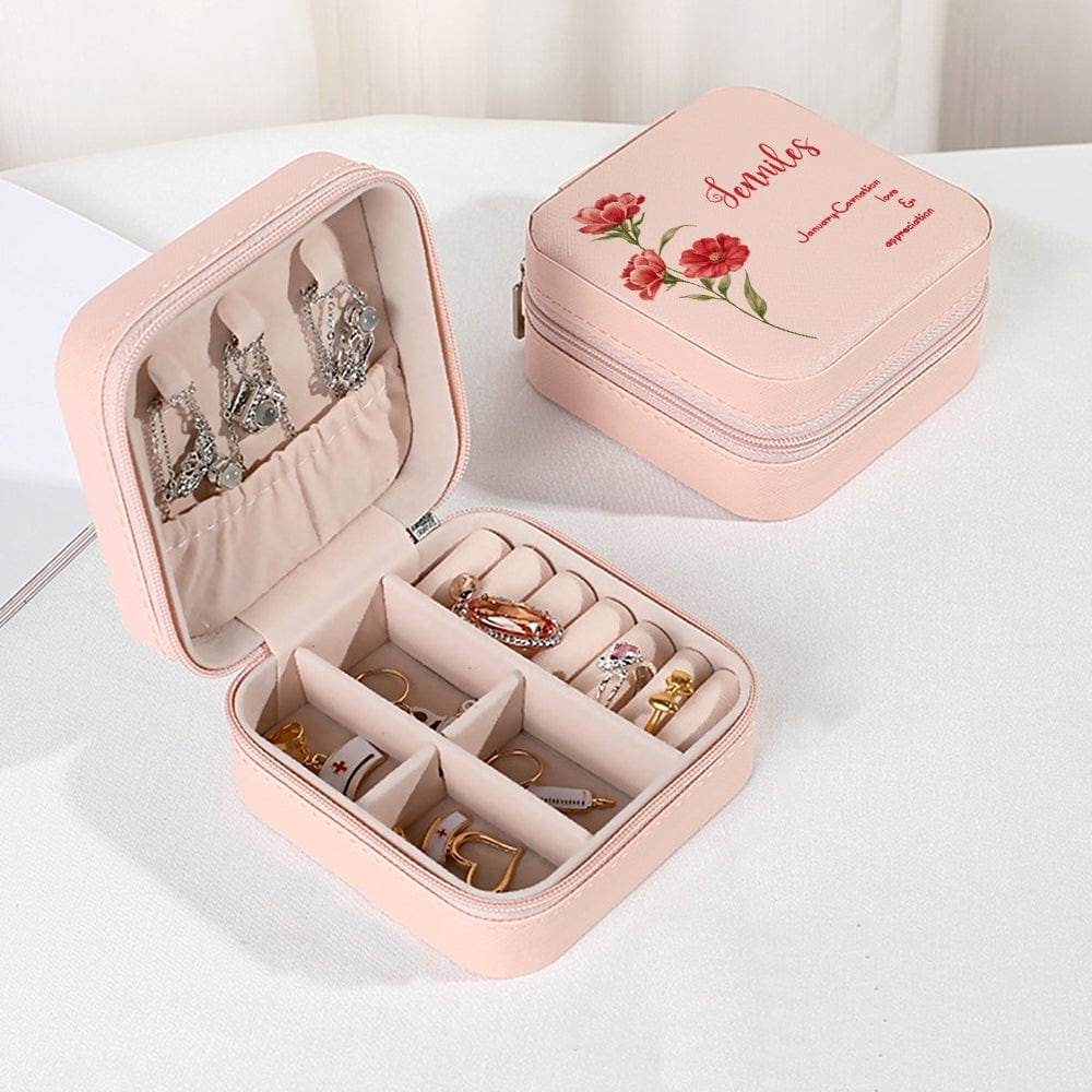 Personalized Birth Flower Leather Jewelry Box Bridesmaid Gift for Her - Image 2
