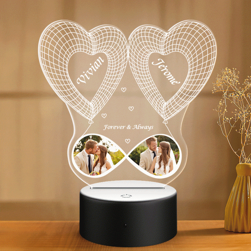 Custom Night Light Heart-shape Personalized Gifts 3D Illusion Gifts for Her