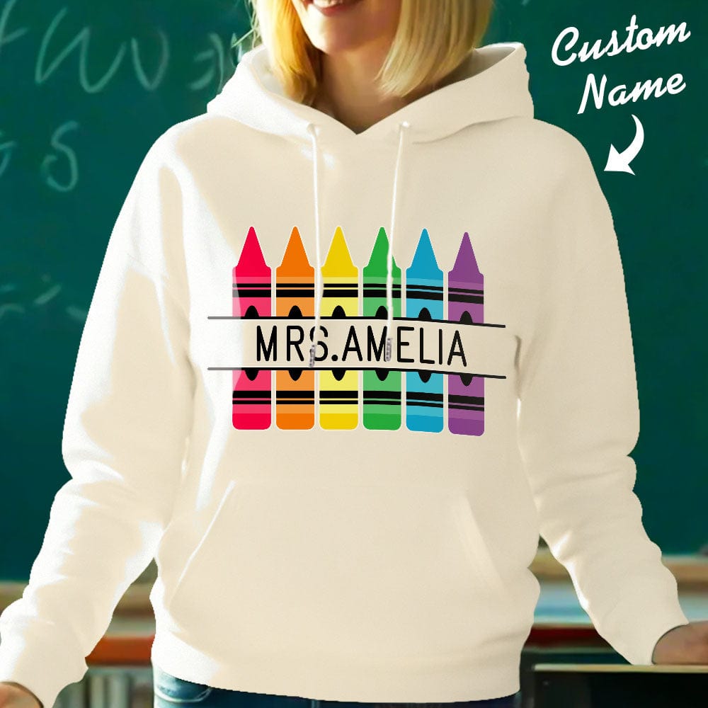 Personalized Crayon Hooded Sweatshirt Teacher Custom Name Hooded Sweatshirt Back to School Gifts - Image 4