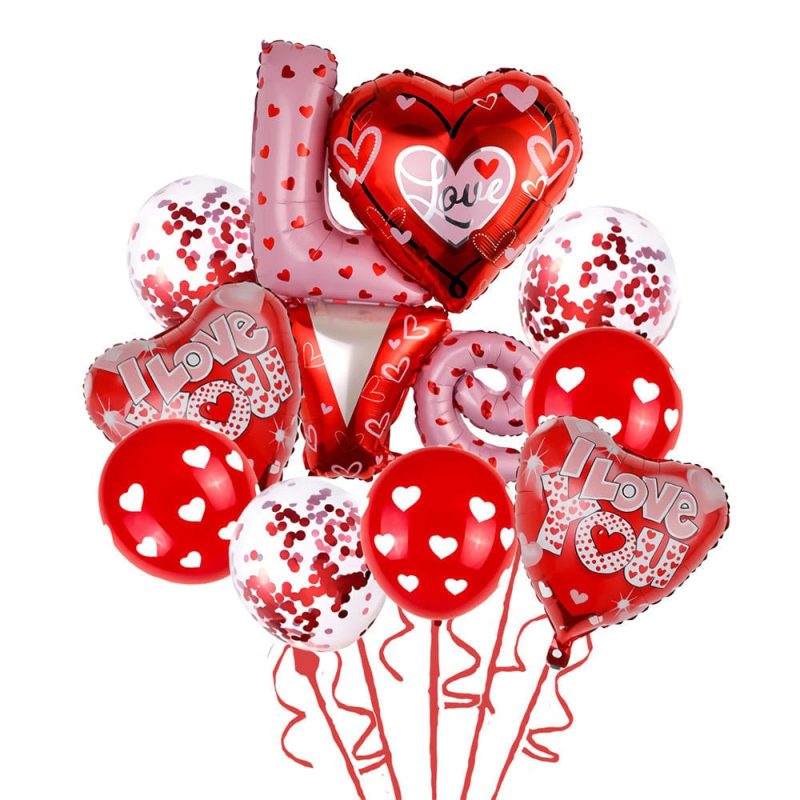 9PCS Love Balloon Aluminum Film Balloons Set For Valentines Day Anniversary Wedding Party Decorations