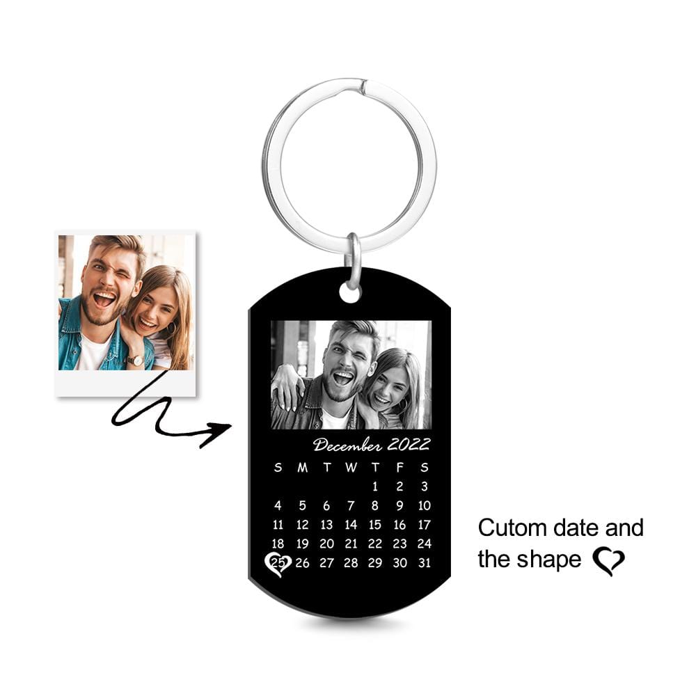 Custom Black Filter Photo Calendar Keychain Unique Design Gift For Loved Ones On Anniversary - Image 2