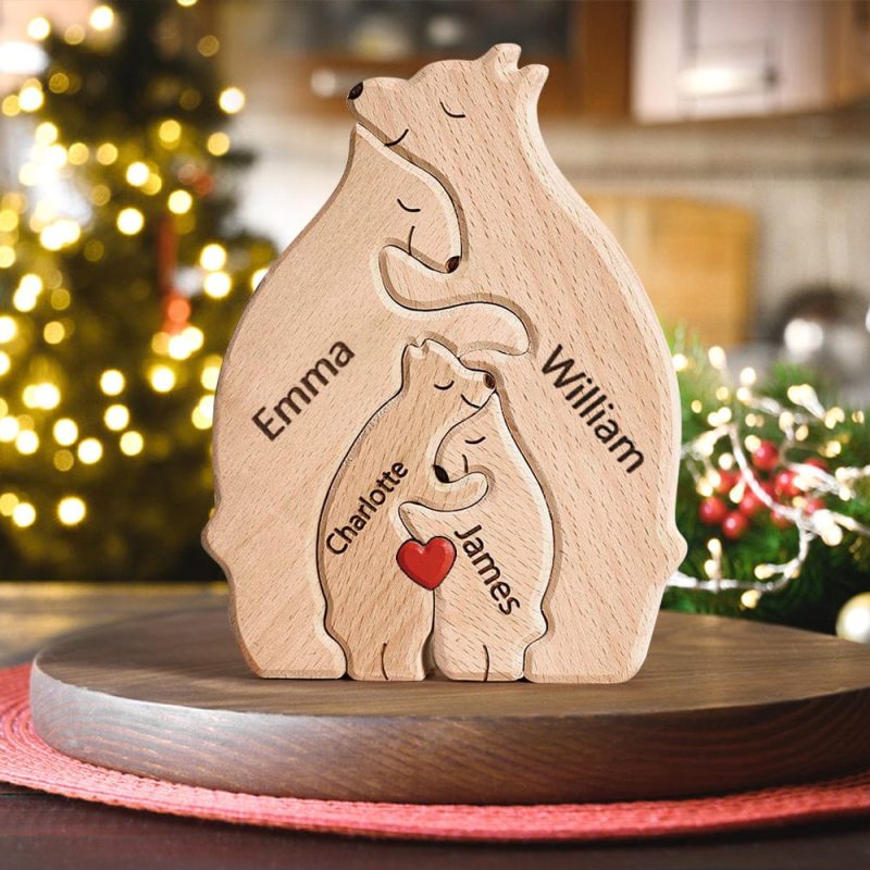 Wooden Bears Puzzle Family Custom Names Puzzle Home Decor Christmas Gifts For Mom