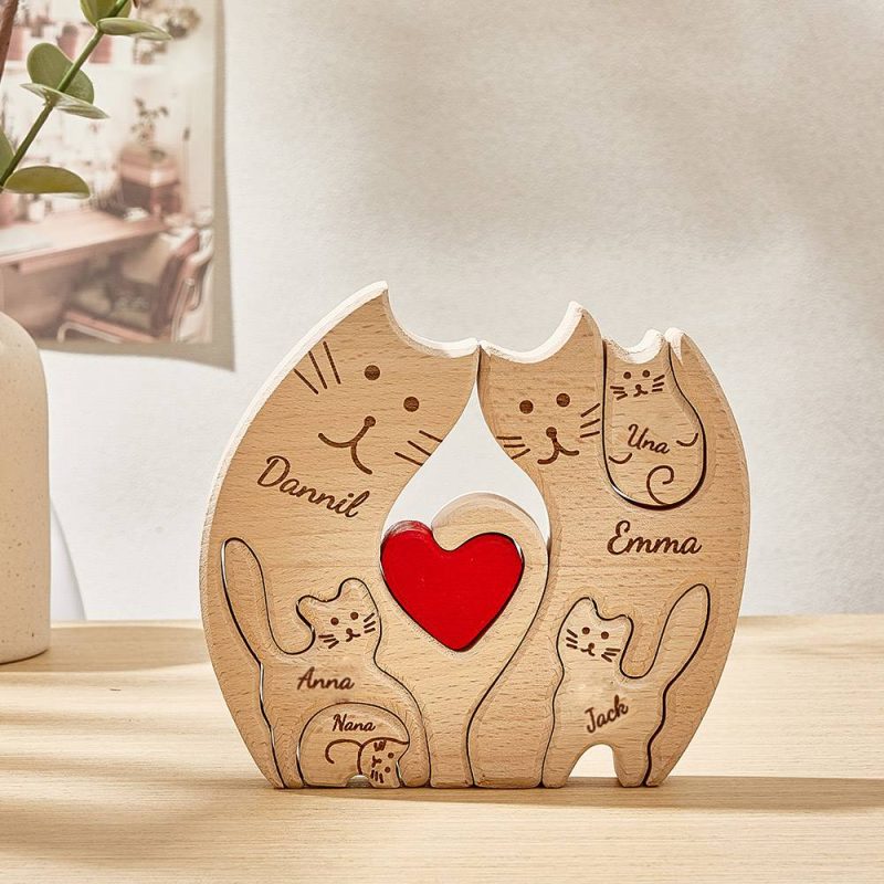 Custom Cats Puzzle Wooden Family Member Names Puzzle Gifts for Kids