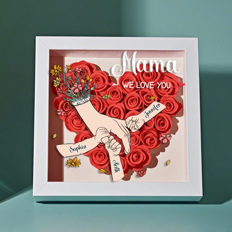 Custom Family Love Blooms Forever Personalized Mom & Grandma Flower Shadow Box with Names