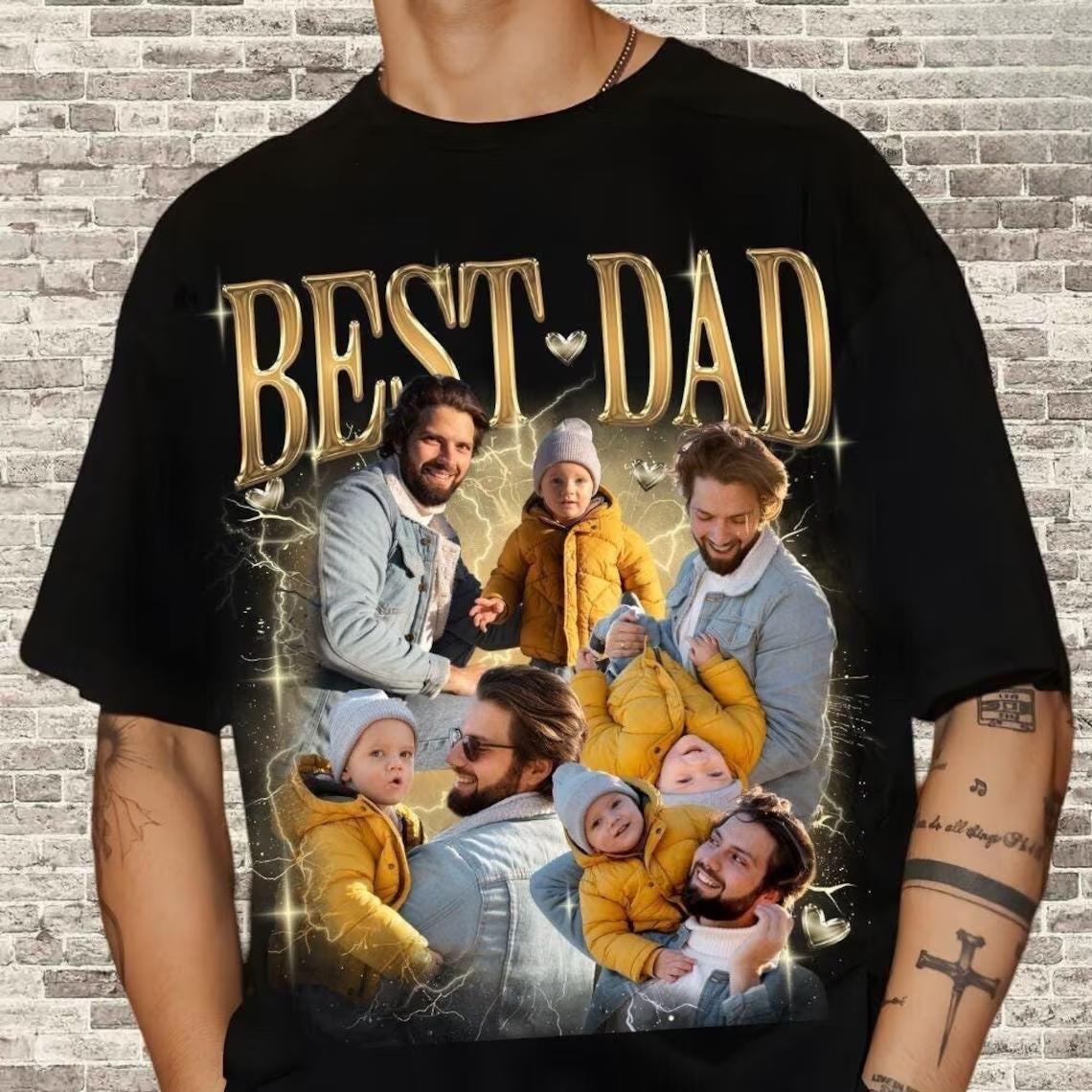 Father's Day Gifts Customized Bootleg Shirt, Best Dad Ever Shirt Gift for Dad Personalized Photo T-Shirt For Dad