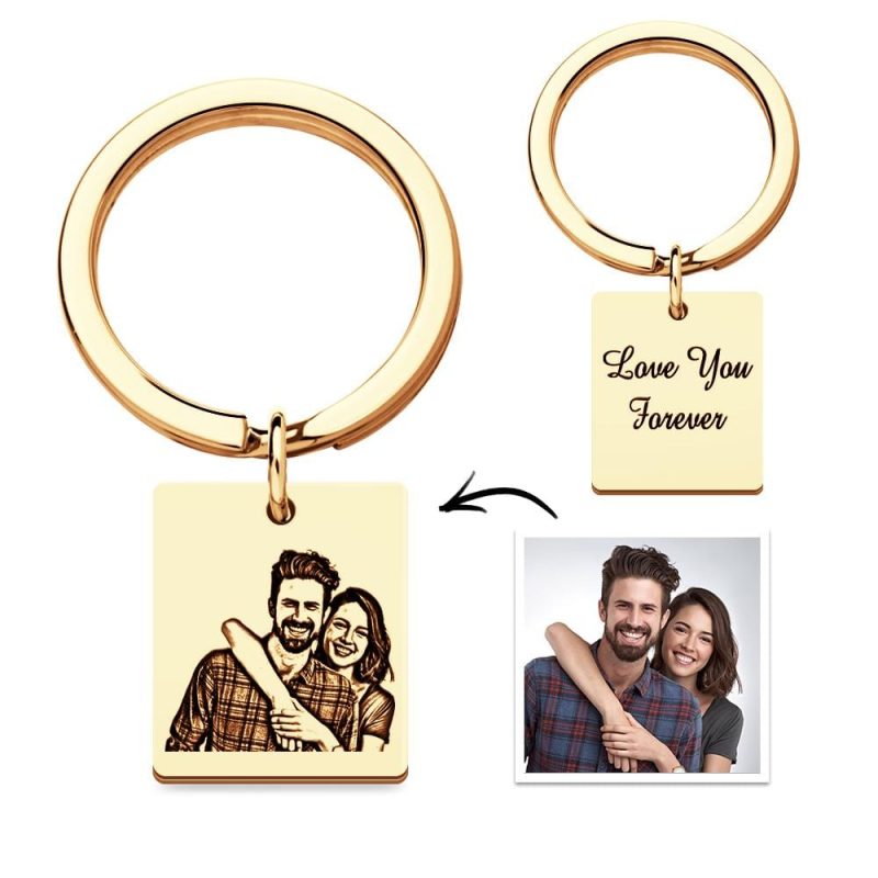 Custom Photo Keychain Personalized Engraved Keychain with Text for Couple