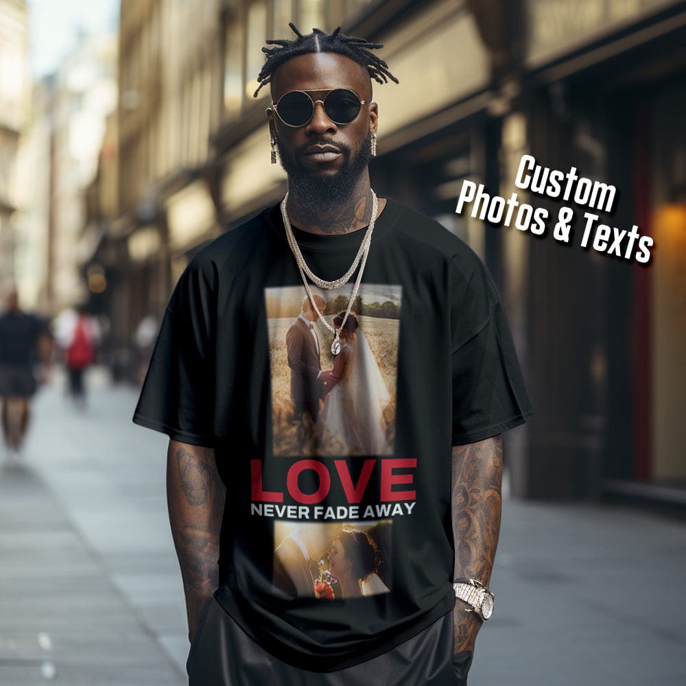 Custom Photo Vintage T-shirt Personalized Photo Fashion Rap Tee with Text Gift for Him - Image 2