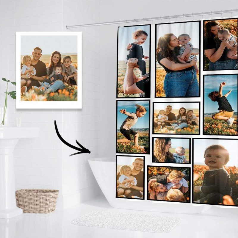 Custom Shower Curtains Picture Bathroom Curtains Waterproof Family Christmas Gift