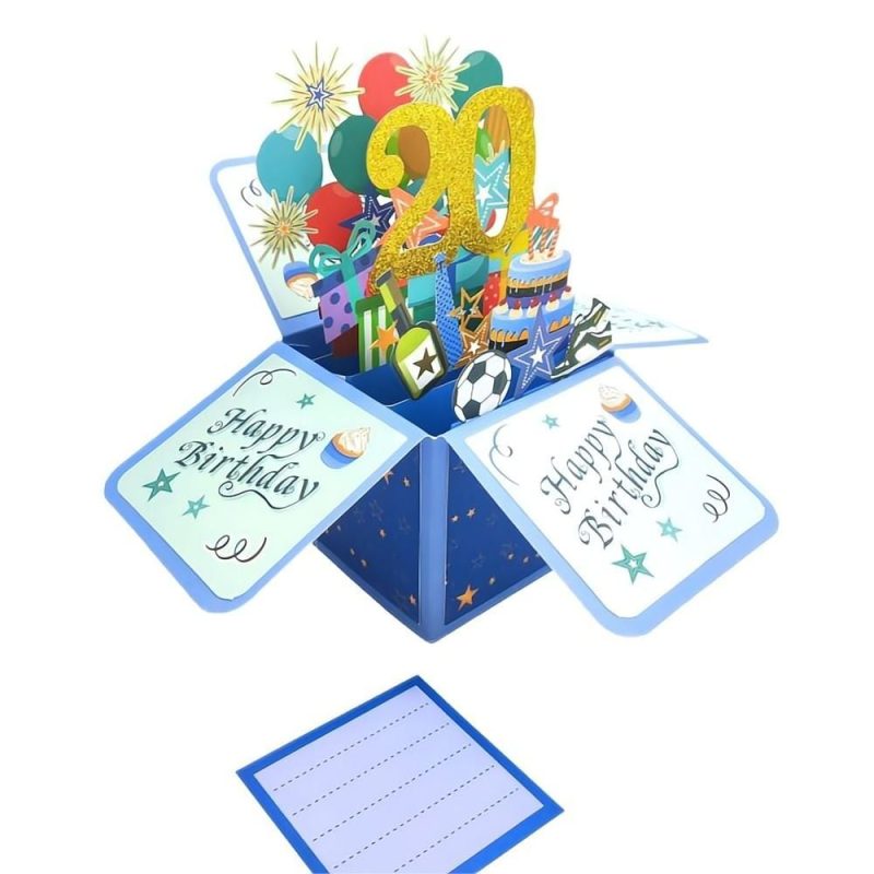 Blue Birthday Pop Up Box Card 20th Birthday 3D Pop Up Greeting Card