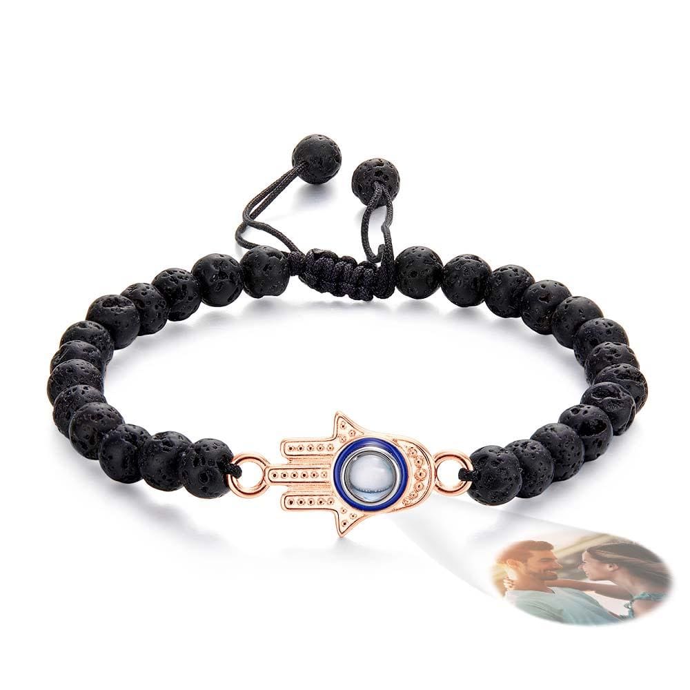Custom Photo Projection Beaded Bracelet Hamsa Evil Eye Men's Amulet Bracelet for Him - Image 2