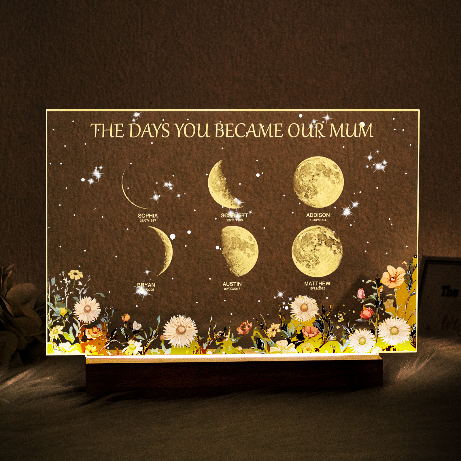 Personalized The Days You Became Our Mum Moon Phase Lightbox Mother's Day GiftsWood Base - Image 2