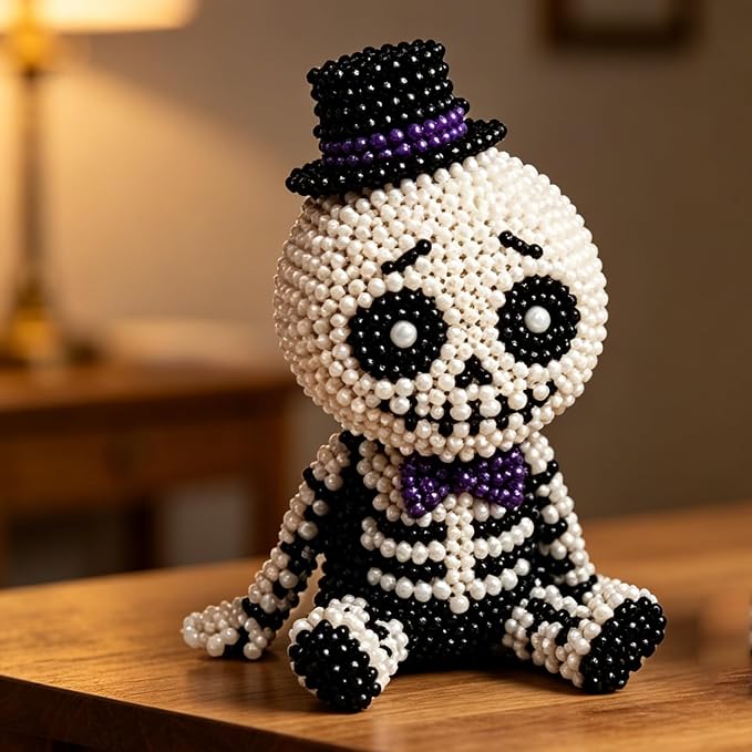 3D Beaded Skeleton DIY Craft Kit, Handmade Figurine Beading Set Beginner Friendly Project for Halloween Decor Creative Gifts