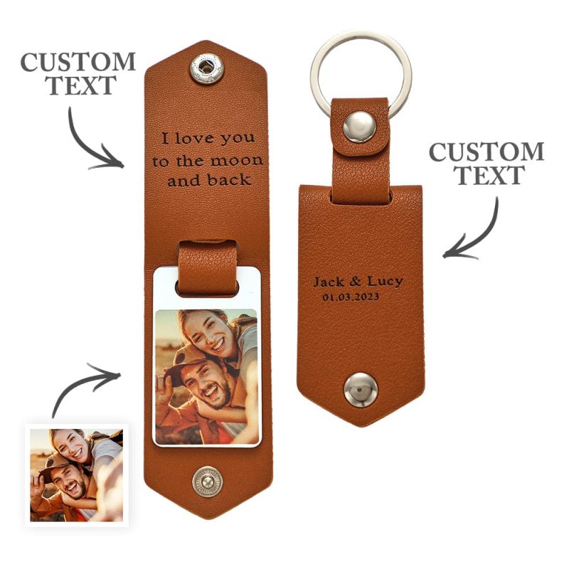 Custom Photo Leather Keychain Personalized Christmas Gift Leather Keychain for Couple