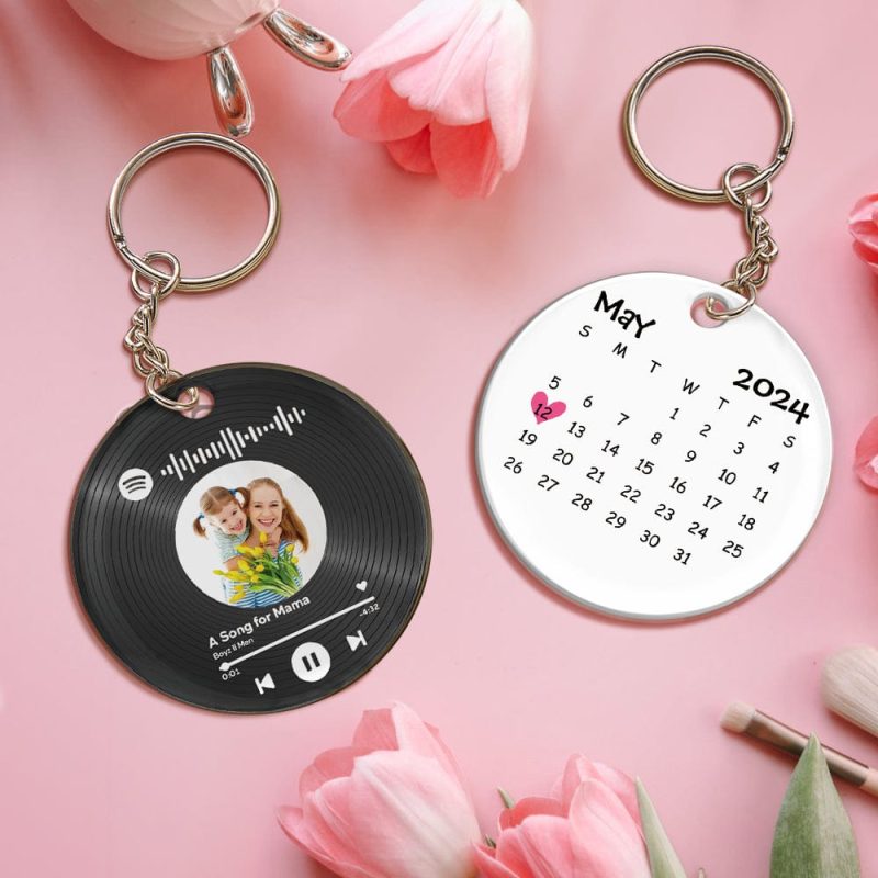 Mother’s Day Gift Scannable Keychain Custom Music Song Calendar Keychains Spotify Code Keychain