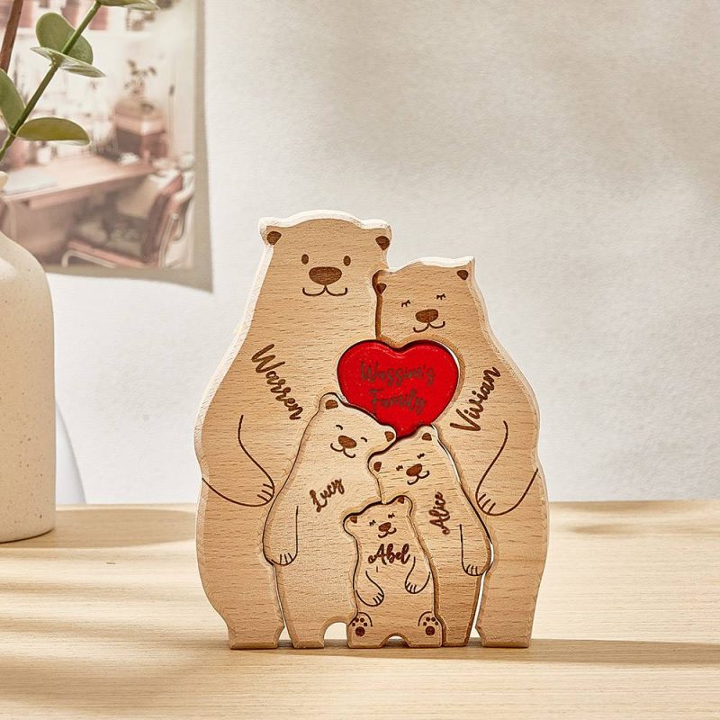 Wooden Bears Custom Family Member Names Puzzle Home Decor Gifts