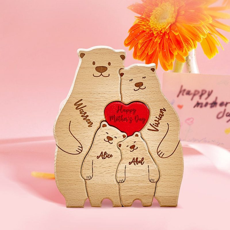 Mother’s Day Gifts Personalized Wooden Bears Custom Family Member Names Puzzle Home Decor Gifts